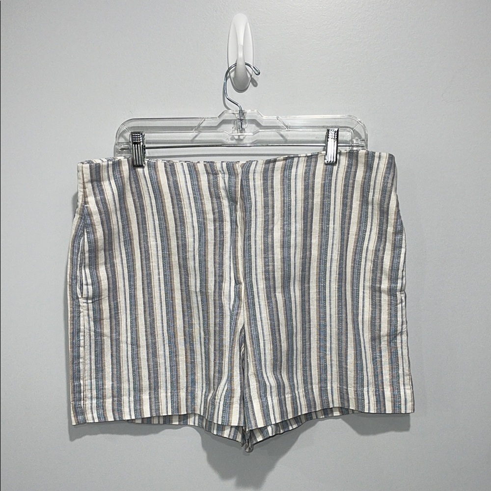 Rachel Zoe linen Striped Shorts size 12 blue gray white